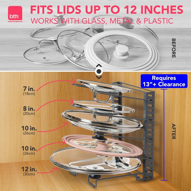 Better Things Home Free-Standing Adjustable Pot Lid Organizer for Cabinet - Kitchen Storage Rack 6 Adjustable Shelves, Pot Lid Holder, Pan and Pot Rack Organizer, Pantry & Inside Cabinet Organizer (13” Clearance) - Image 4